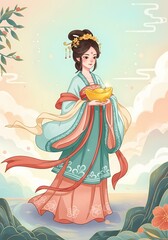 美しい女性が静かに立つ