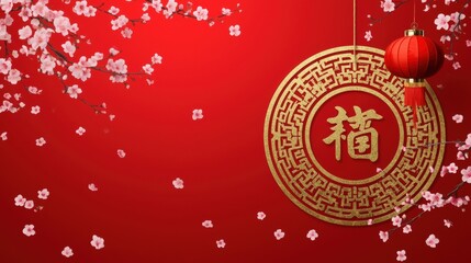 Traditional chinese new year celebration with red lantern and fortune symbol