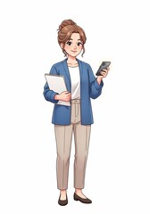 女性が微笑み、立っています