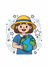 女の子が地球儀を持つ