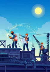 建設作業員が熱心に働く