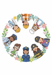 多様な職業が円形に並ぶ