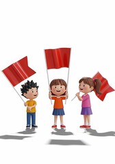 赤い旗を振る子供達