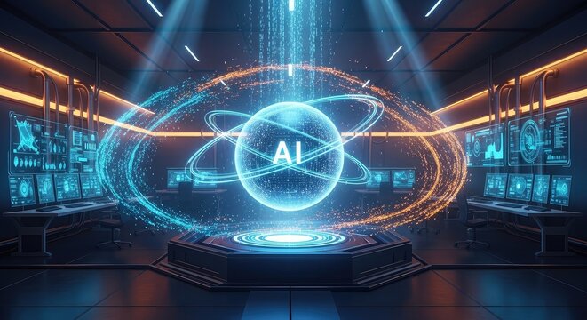 A futuristic blue technology wallpaper features an abstract digital design of glowing binary code patterns and fractal waves across a dark space to represent an energy network of data