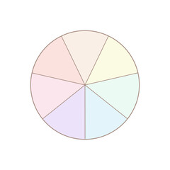 くすみパステルカラーの7分割の円グラフのテンプレート - シンプルでかわいいカラフルな丸い形の図表