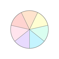7分割のカラフルな円グラフのテンプレート - シンプルでおしゃれなパステルカラーの丸い形の図表