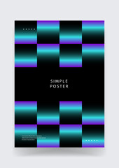 Fototapeta premium Minimalist poster design featuring a checkerboard grid pattern with vibrant cyan and purple neon light effects on black