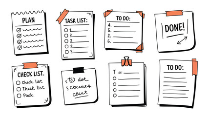 Doodle checklist vector set, hand drawn to do task list with check marks and memo page elements in sketch style, productivity planner reminder icons isolated illustration for business, office, and org © Gary D. Marlow