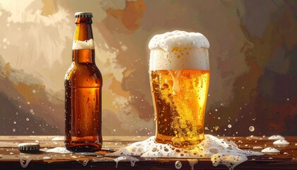 An image of a chilled pint of golden lager, with its thick, creamy white foam, is isolated and placed against a white background