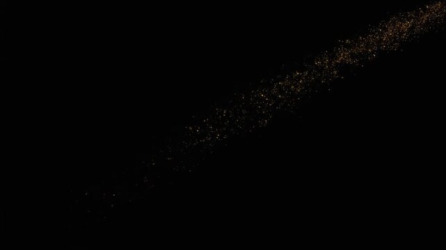 Golden Sparkling Particle Trail Moving Across Dark Background Creating Elegant Luxury Abstract Motion Effect With Cinematic Light Atmosphere