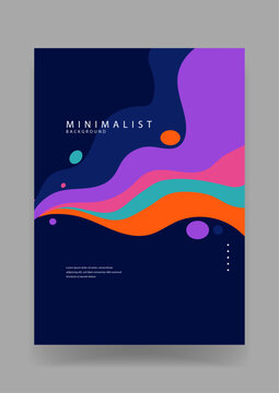 Minimalist background featuring organic fluid wave shapes in purple teal and orange over a dark navy blue backdrop for creative motion and energy concepts