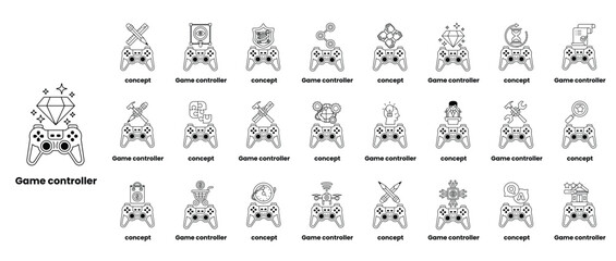 A collection of video game controllers with a black and white background © toonsteb