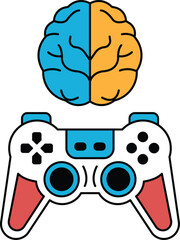 A black and white image of a video game controller with a brain on the side © toonsteb