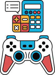 A black and white image of a video game controller with a calculator on the side © toonsteb