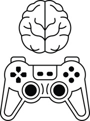 A black and white image of a video game controller with a brain on the side © toonsteb