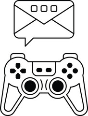 A black and white image of a video game controller with a letter E on it © toonsteb