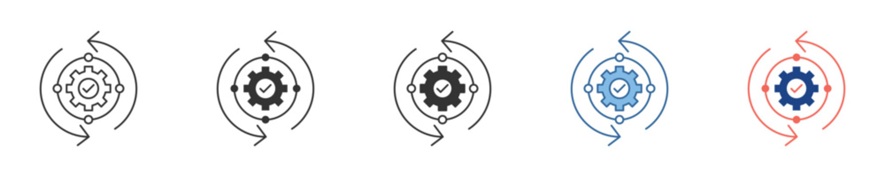 Conceptual symbol of continuous process optimization and system settings. A central gear with cyclical refresh arrows represents adaptable workflow and ongoing operational updates