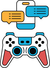 A black and white image of a video game controller with a phone © toonsteb