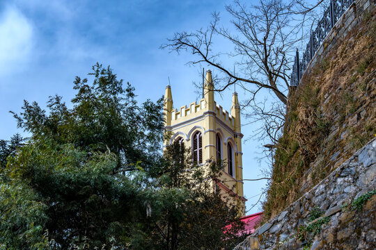 The Christ Church at Shimla India. It was built in 1857 to serve the largely Anglican British community in India.