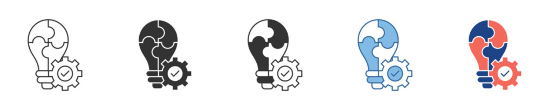Conceptual innovation journey versatile icons depicting strategic development, problem-solving, and successful implementation of optimized global solutions
