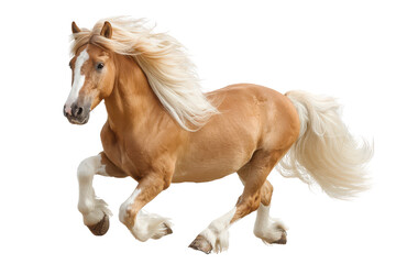 Obraz premium A horse with flowing white mane gallops, isolated on transparent background