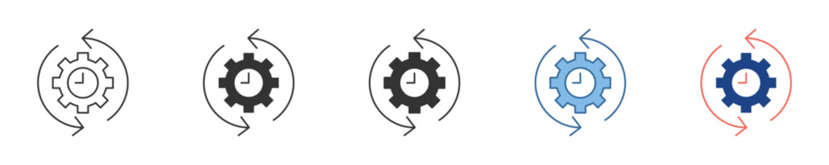Dynamic collection of gear and refresh icons, symbolizing continuous process, system updates, and cyclical operations for modern digital applications and interfaces