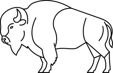 Stylized bison line drawing silhouette, bold angular outline, curved horn, muscular body, abstract wildlife vector illustration, symbolic animal design concept