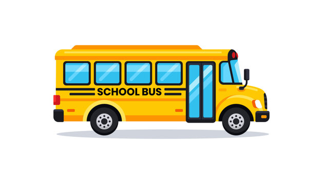 Flat school bus cartoon with clean outline on white background. Simple yellow bus illustration perfect for education, back to school, and kids design projects.