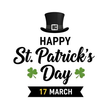 Happy st patrick's day celebration with shamrocks and leprechaun hat on march 17th