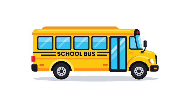 Flat school bus cartoon with clean outline on white background. Simple yellow bus illustration perfect for education, back to school, and kids design projects.