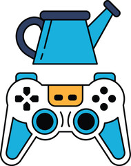 A black and white image of a video game controller and a watering can © toonsteb