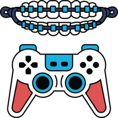 A black and white image of a video game controller and a set of braces © toonsteb