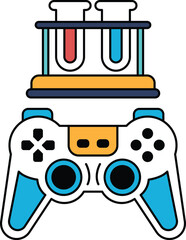 A black and white image of a video game controller with a lab on top of it © toonsteb