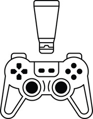 A black and white drawing of a video game controller with a tube of toothpaste o © toonsteb