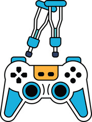 A black and white image of a video game controller with two crutches on top of i © toonsteb