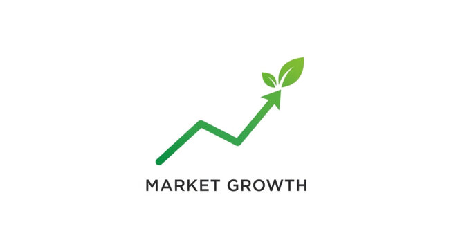 Green arrow graph with leaves indicating market growth and success.