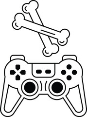 A black and white image of a video game controller with two bones on top of it © toonsteb