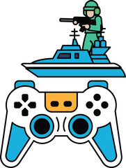 Obraz premium A black and white image of a soldier holding a gun and a video game controller