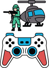 Obraz premium A soldier is holding a gun and standing next to a helicopter