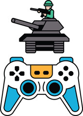 Obraz premium A black and white image of a soldier holding a gun and a tank