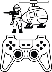 Obraz premium A soldier is holding a gun and standing next to a helicopter