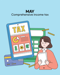 May Comprehensive Income Tax Character Illustration