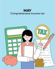 May Comprehensive Income Tax Character Illustration