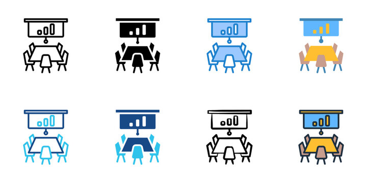 Conference Room icons set multiple style collection. Editable stroke 
