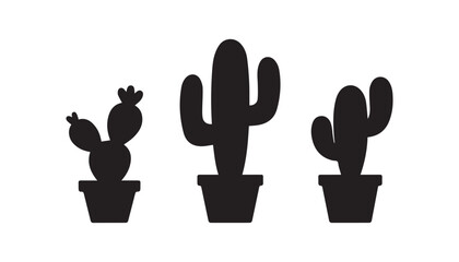 black color cactus set of silhouette vector illustration, solid white background
