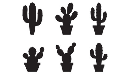 black color cactus set of silhouette vector illustration, solid white background