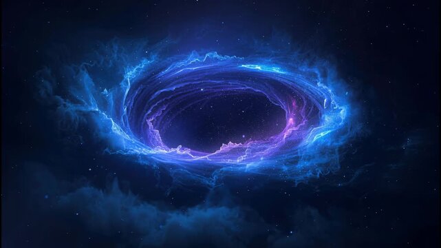 Mystical blue cosmic vortex with glowing nebula and starfield swirl creating awe inspiring