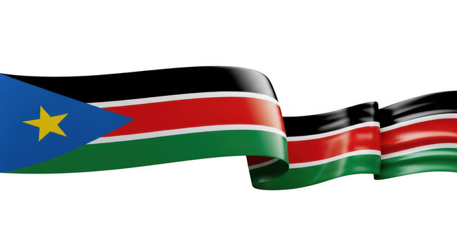 South sudan flag waving in the wind isolated on transparent background