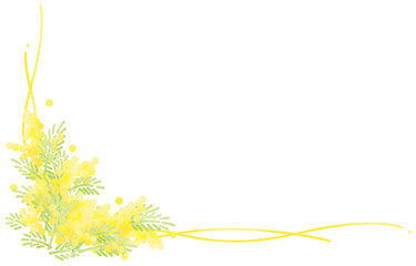 ゆるいミモザとゆるい線の隅に使えるフレーム