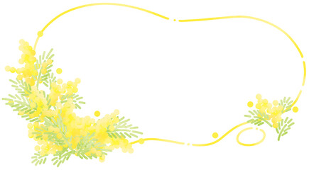 ゆるいミモザとゆるい線の流体シェイプフレーム